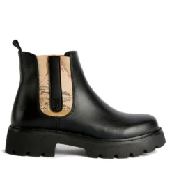 Stivaletti Beatles Donna 1A Classe Alviero Martini in Eco Nappa Nera con Inserto Elastico stampa Geo Classic 1237
