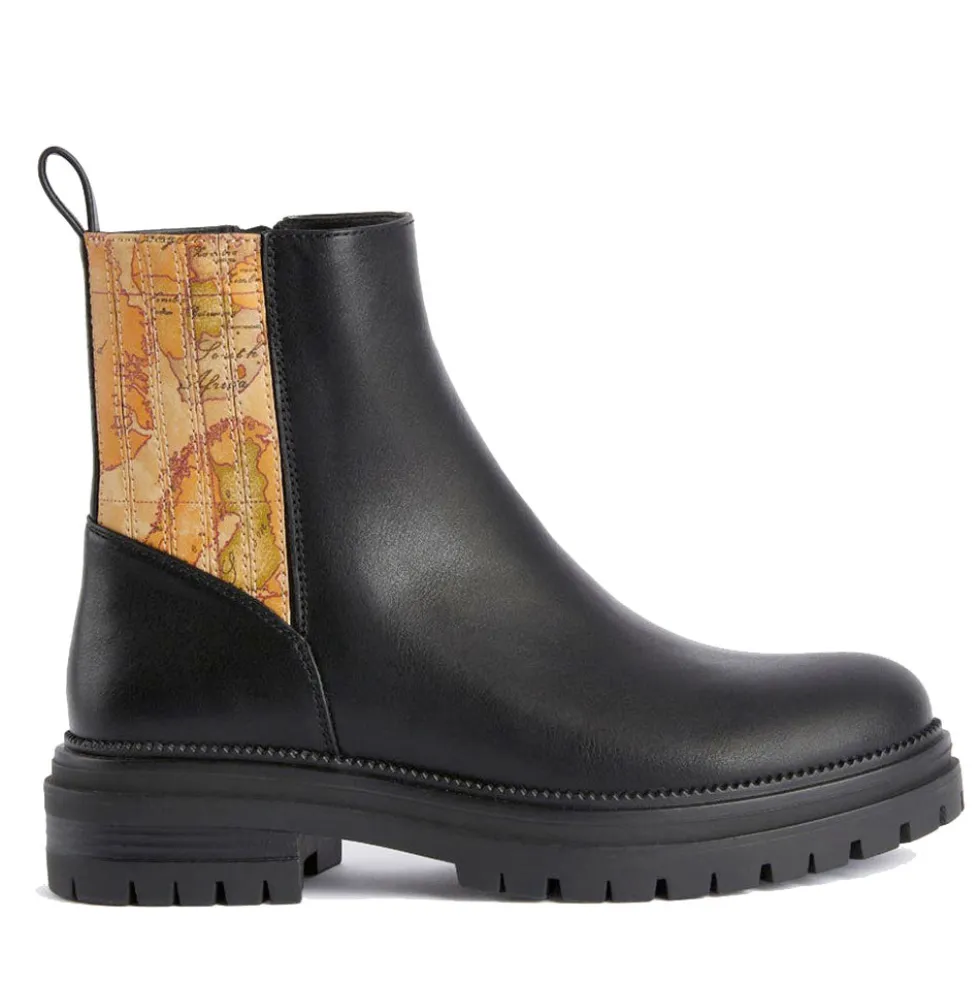 Stivaletti Beatles Donna 1A Classe Alviero Martini in Eco Nappa Nera con Inserto Geo Classic 1246