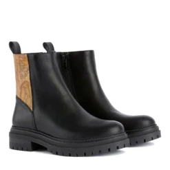 Stivaletti Beatles Donna 1A Classe Alviero Martini in Eco Nappa Nera con Inserto Geo Classic 1246