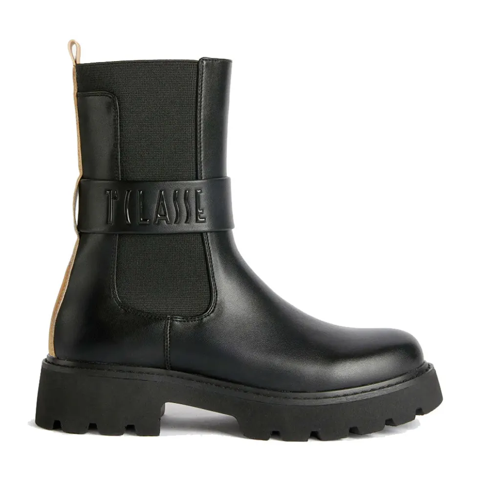 Stivaletti Bikers Donna 1A Classe Alviero Martini in Eco Nappa Nera con Logo 1236