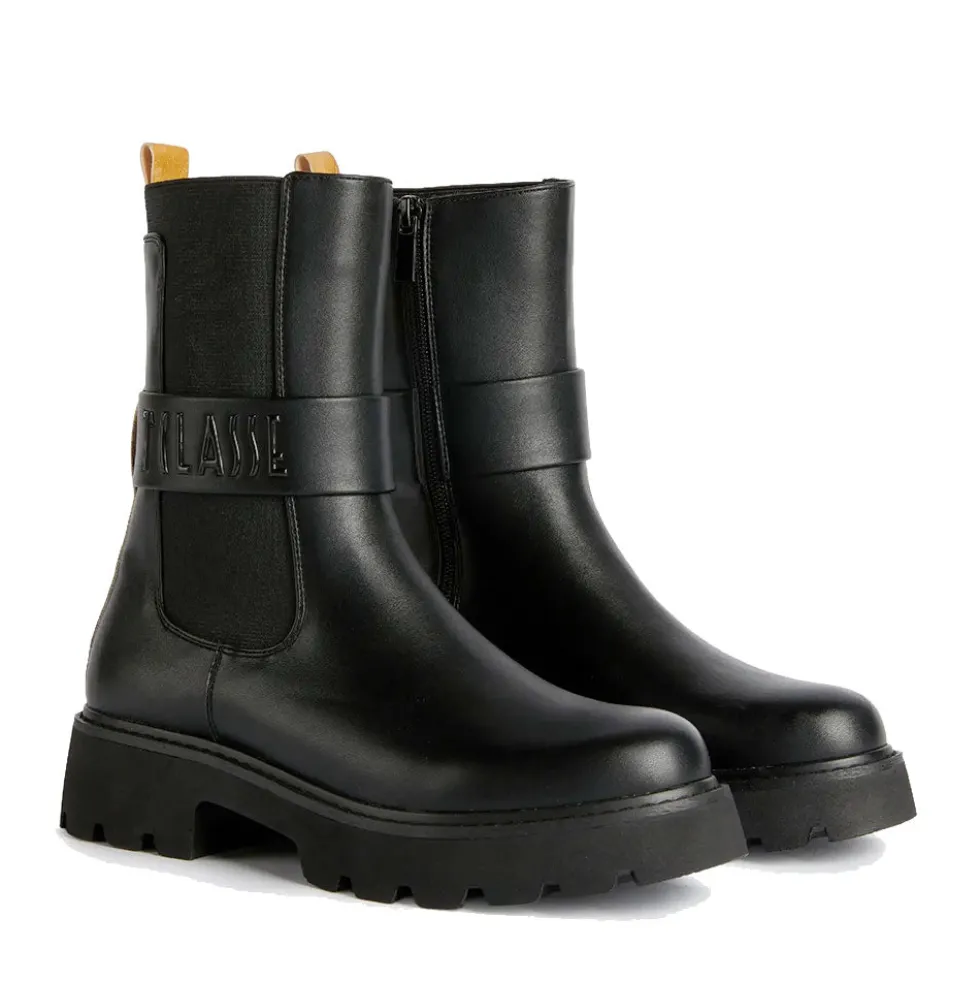 Stivaletti Bikers Donna 1A Classe Alviero Martini in Eco Nappa Nera con Logo 1236