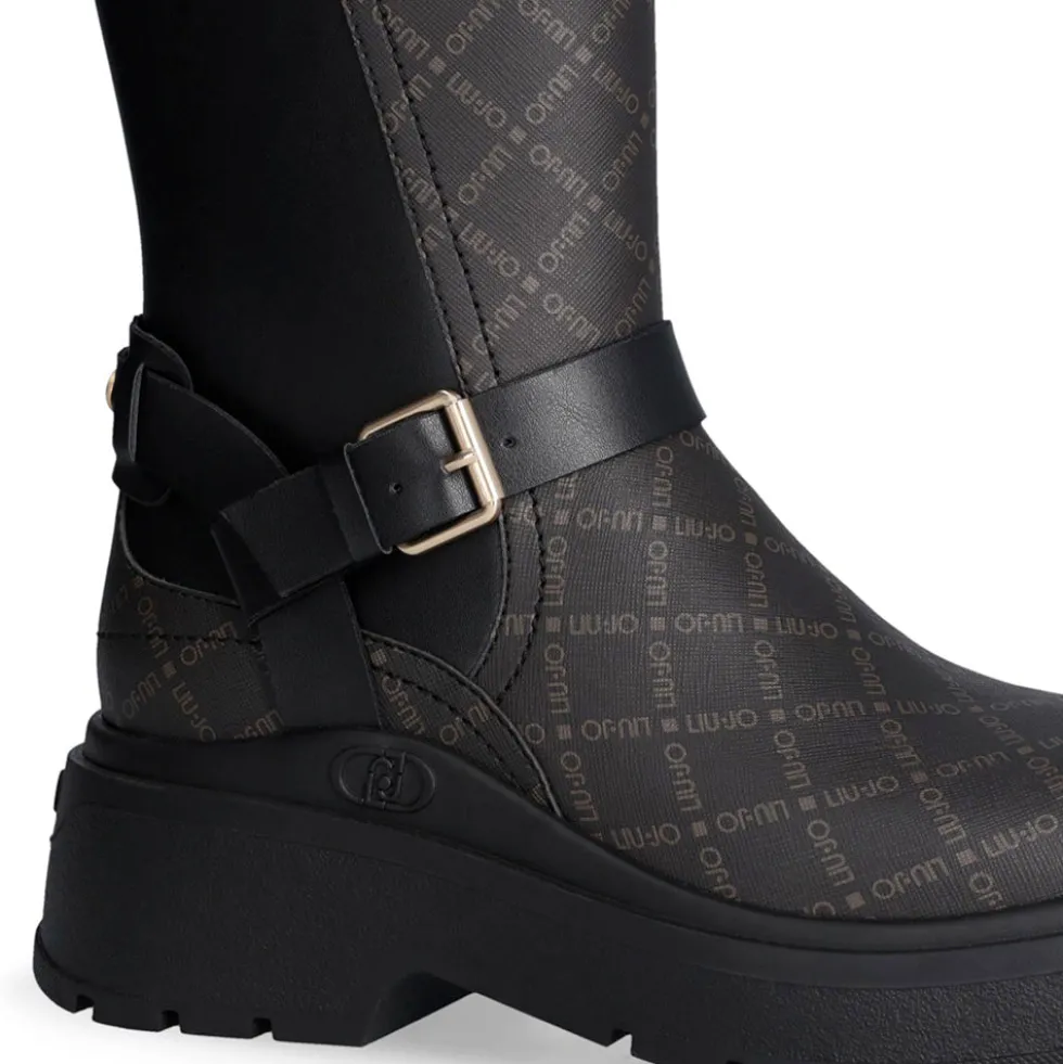 Stivaletti Donna LIU JO Andrea 03 stampa Saffiano Nera con Inserti Monogram Marrone
