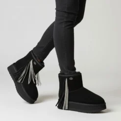 Stivaletti Donna Platform Imbottiti LIU JO Jane 09 in Suede Nero con Frange