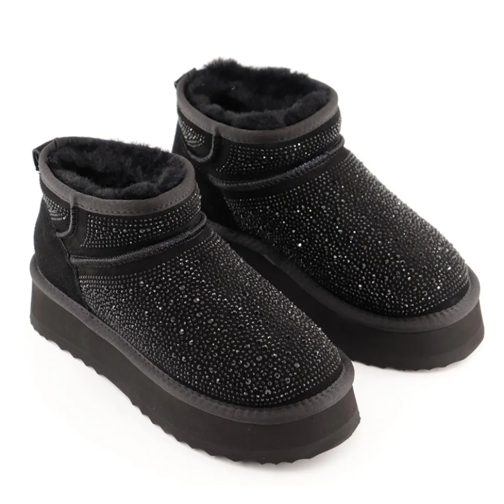Stivaletti Imbottiti Platform S by MASSIMO SANTINI linea Spilla 01 in Velour Nero con Strass