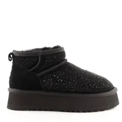 Stivaletti Imbottiti Platform S by MASSIMO SANTINI linea Spilla 01 in Velour Nero con Strass