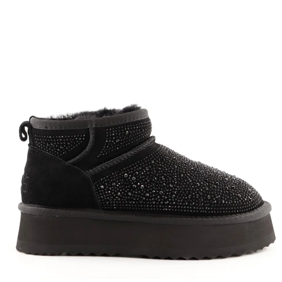 Stivaletti Imbottiti Platform S by MASSIMO SANTINI linea Spilla 01 in Velour Nero con Strass