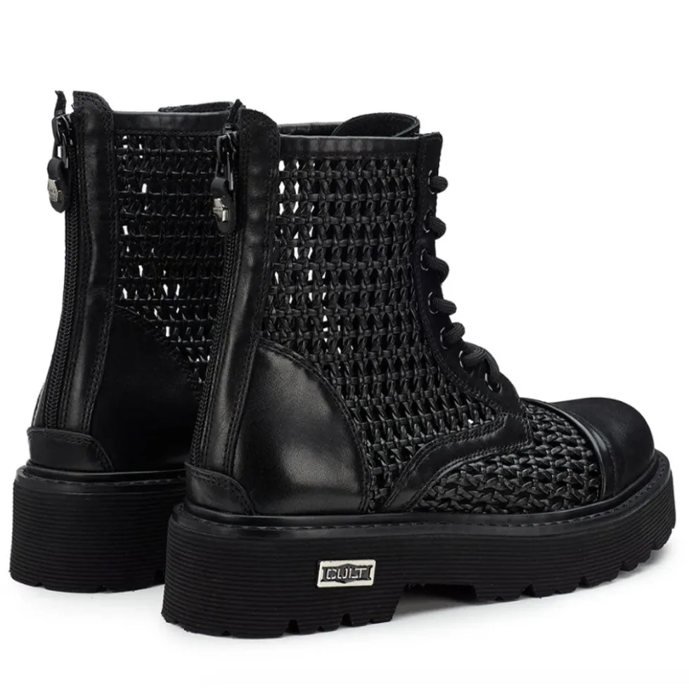 Stivali Donna CULT Slash 4218 Anfibi in Pelle Nera Intrecciata