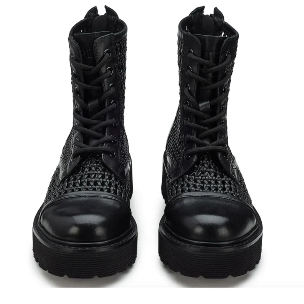 Stivali Donna CULT Slash 4218 Anfibi in Pelle Nera Intrecciata