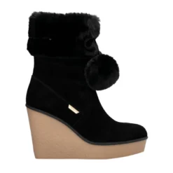 Stivali Donna Imbottiti con Zeppa LIU JO Rania 01 in Suede Nero con Pon Pon
