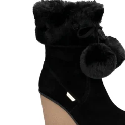 Stivali Donna Imbottiti con Zeppa LIU JO Rania 01 in Suede Nero con Pon Pon