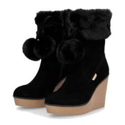 Stivali Donna Imbottiti con Zeppa LIU JO Rania 01 in Suede Nero con Pon Pon