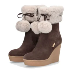 Stivali Donna Imbottiti con Zeppa LIU JO Rania 01 in Suede Marrone con Pon Pon