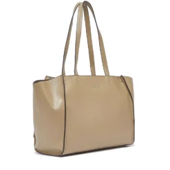 Tote Bag Large Donna LIU JO effetto Bottalato color Fango con Logo Ricamato