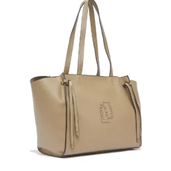 Tote Bag Large Donna LIU JO effetto Bottalato color Fango con Logo Ricamato