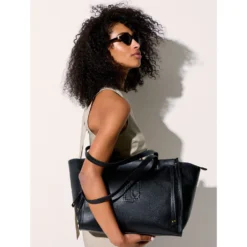Tote Bag Large Donna LIU JO effetto Bottalato Nero con Logo Ricamato