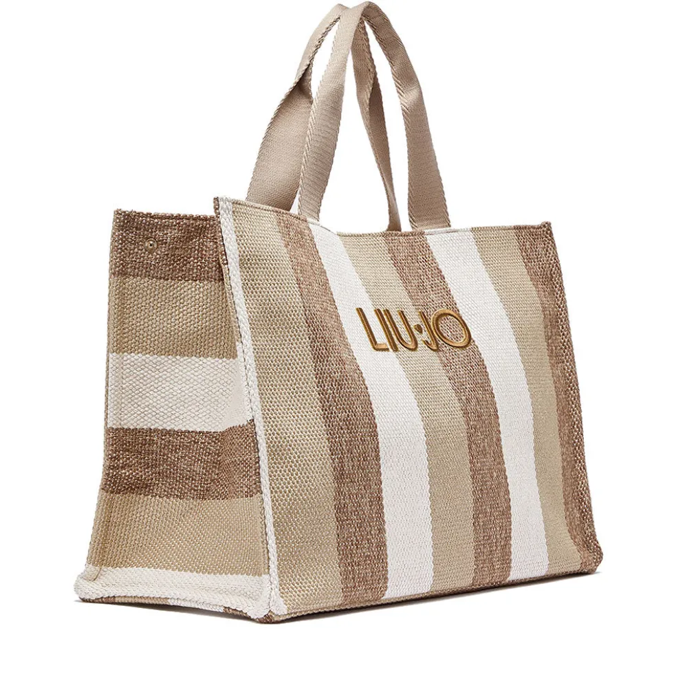 Tote Bag Large LIU JO in Canvas a Righe color Sabbia