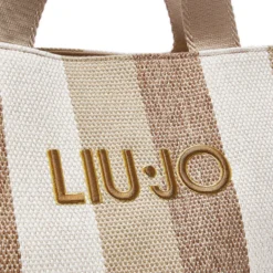 Tote Bag Large LIU JO in Canvas a Righe color Sabbia