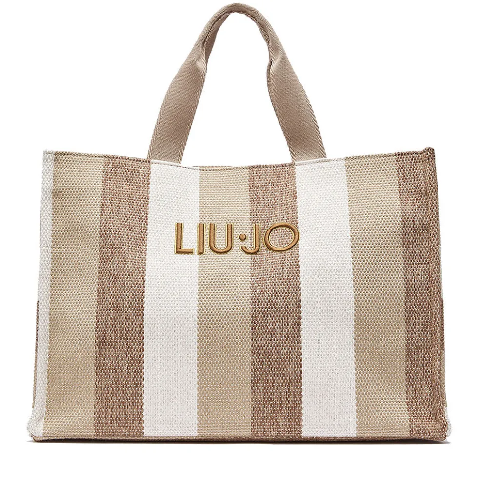 Tote Bag Large LIU JO in Canvas a Righe color Sabbia