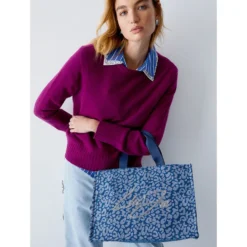 Tote Bag Large LIU JO in Denim stampa Animalier