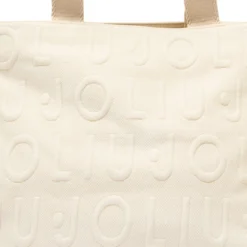 Tote Bag Large LIU JO in Maglia Bianco Panna con Logo Jacquard
