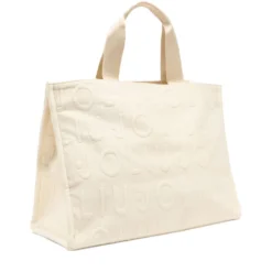 Tote Bag Large LIU JO in Maglia Bianco Panna con Logo Jacquard