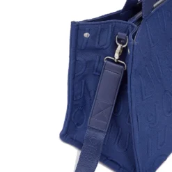 Tote Bag Large LIU JO in Maglia Blu Scuro con Logo Jacquard