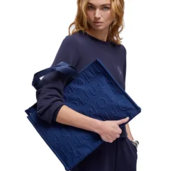 Tote Bag Large LIU JO in Maglia Blu Scuro con Logo Jacquard