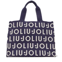 Tote Bag Large LIU JO in Maglia Blu Scuro con Logo Jacquard Bianco