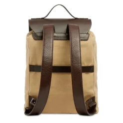 Zaino Uomo THE BRIDGE linea Igor in Tessuto Cerato Beige e Pelle Testa di Moro