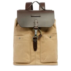 Zaino Uomo THE BRIDGE linea Igor in Tessuto Cerato Beige e Pelle Testa di Moro