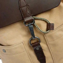 Zaino Uomo THE BRIDGE linea Igor in Tessuto Cerato Beige e Pelle Testa di Moro